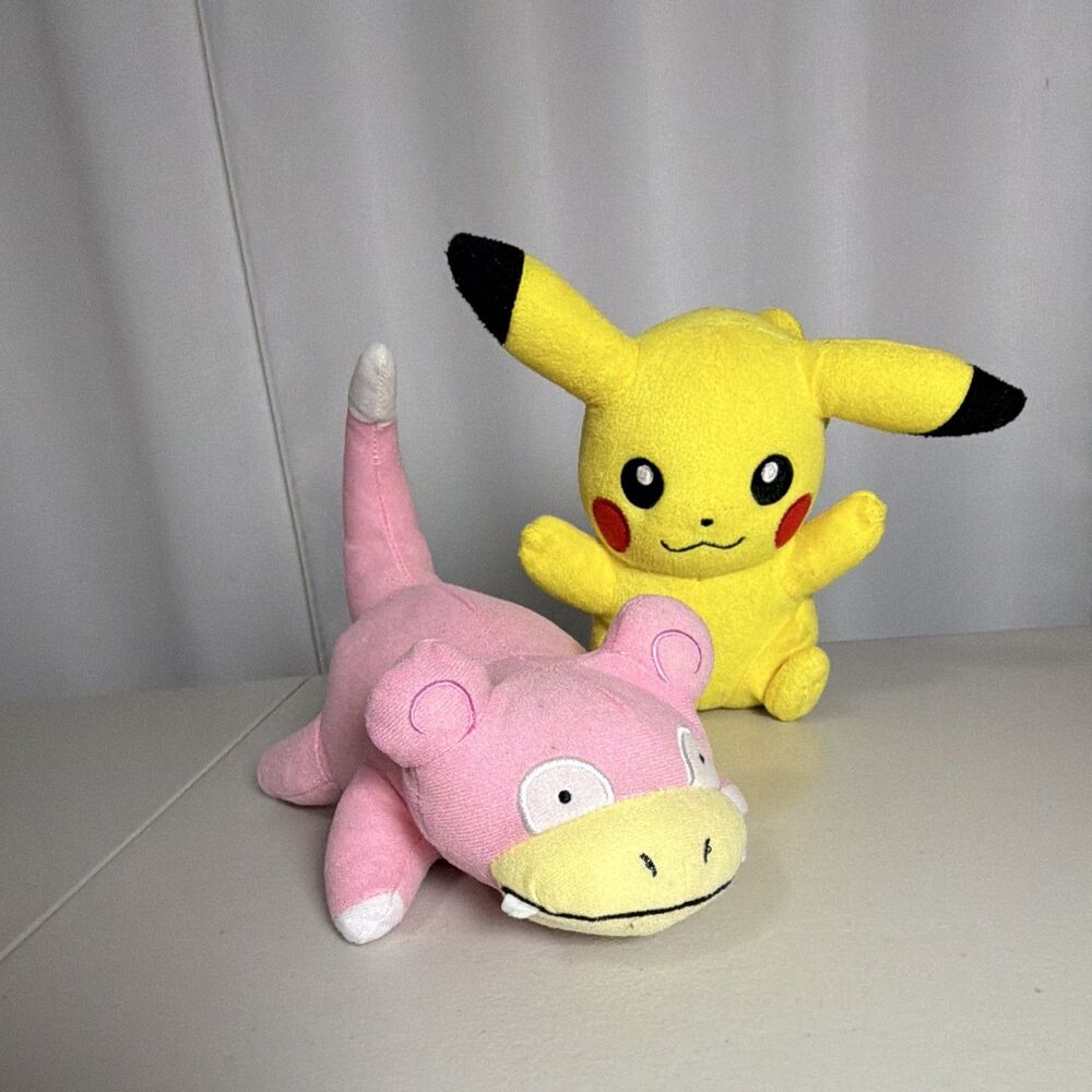 2 Pokemon Plush Yellow Pikachu & Pink Slowpoke